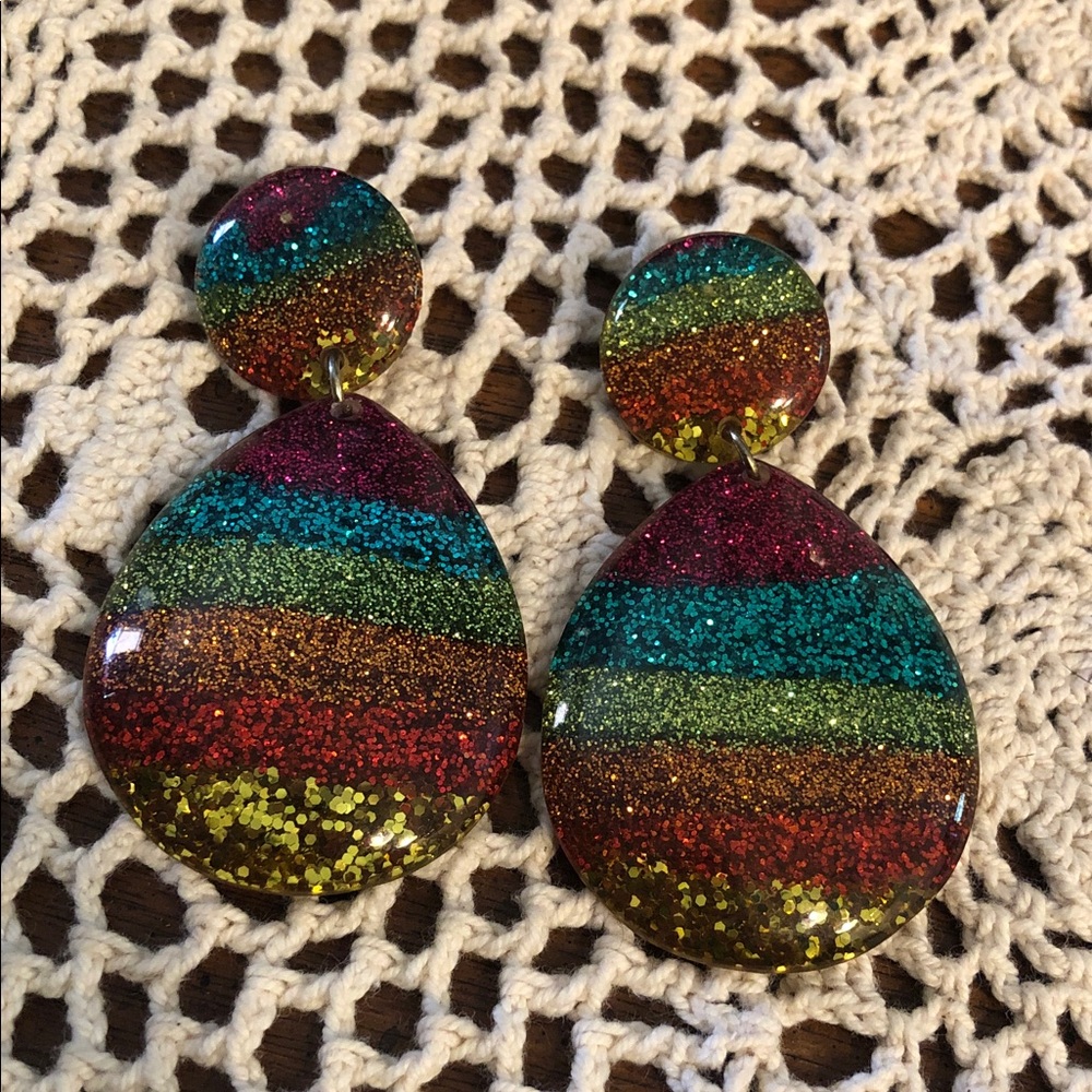 Vibrant Multicolor Glitter Teardrop Earrings